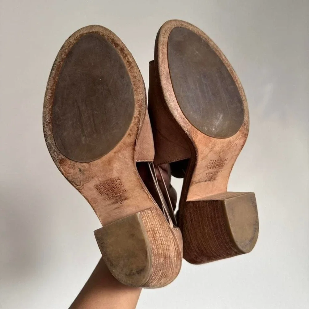 Eileen Fisher genuine leather heel size 9 western boho peeptoe bootie - Picture 3 of 6